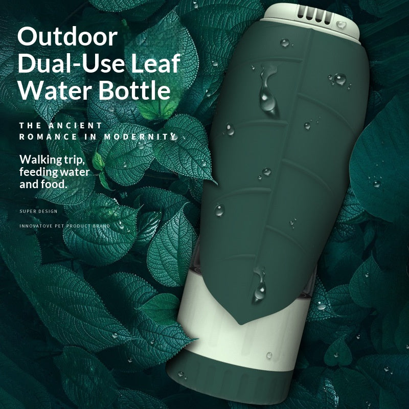 Dog Outdoor Drinking Cup Pet Supplies Outdoor Water Bottle Dog Walking Dual-Purpose Food Bottle Silicone Leaf Water Feeding Bottle