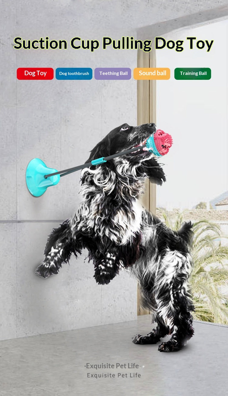 Pet Supplies Manufacturer Wholesale Rope Bell Food Dispensing Ball Tug-of-War Dog Toy Chew Suction Cup Sound Food Dispensing Ball