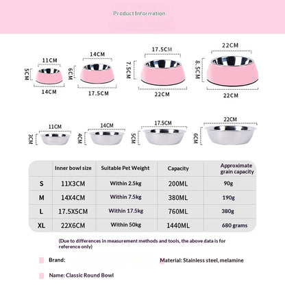 Pet Bowl Dog Bowl Cat Bowl Pet Supplies Dog Food Bowl Cat Bowl Melamine Stainless Steel Dog Bowl Classic Round Bowl