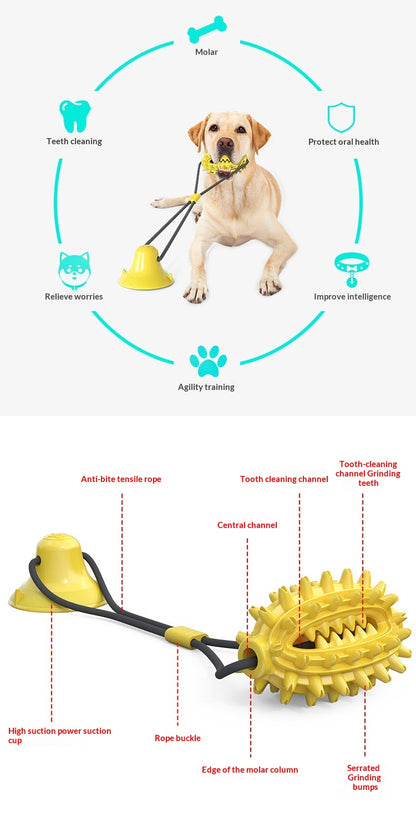 Pet Supplies Manufacturer Wholesale Rope Bell Food Dispensing Ball Tug-of-War Dog Toy Chew Suction Cup Sound Food Dispensing Ball