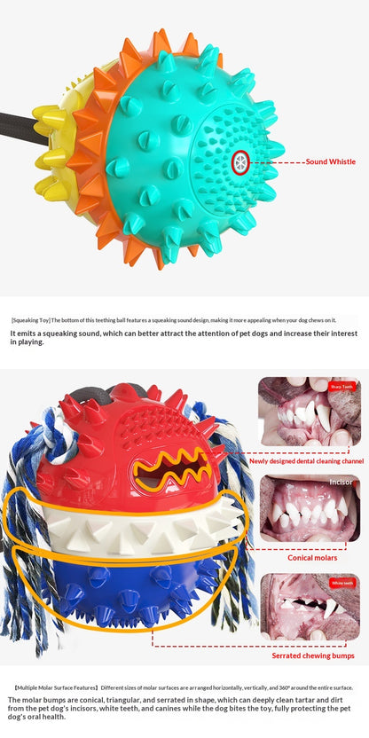 Pet Supplies Manufacturer Wholesale Rope Bell Food Dispensing Ball Tug-of-War Dog Toy Chew Suction Cup Sound Food Dispensing Ball