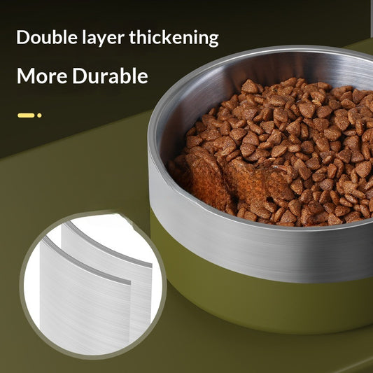 304 Stainless Steel Pet Bowl Cat Dog Drinking Feeding Non-Slip Anti-Tip Double Layer Stainless Steel Dog Bowl Cat Bowl