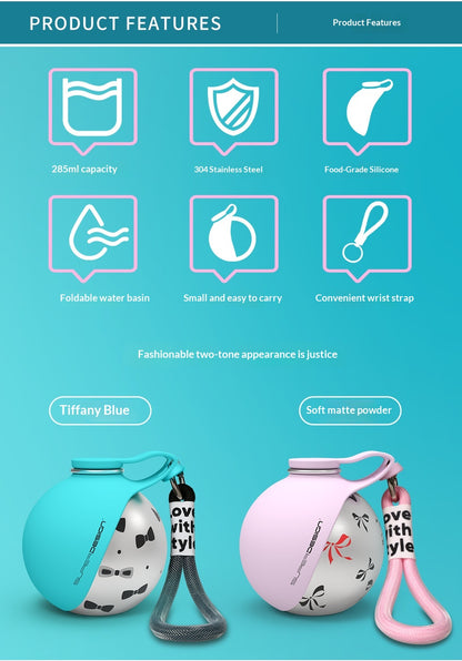 Water Bottle 304 Stainless Steel Foldable Spherical Drinking Device Small Dog Special Outdoor Portable Water Bottle