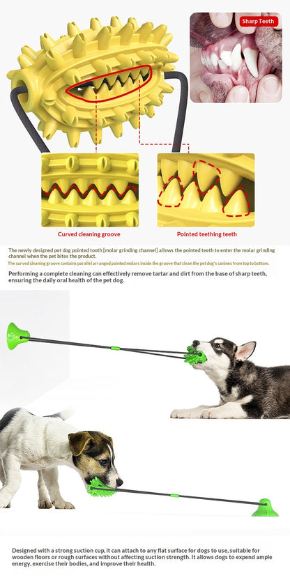 Pet Supplies Manufacturer Wholesale Rope Bell Food Dispensing Ball Tug-of-War Dog Toy Chew Suction Cup Sound Food Dispensing Ball