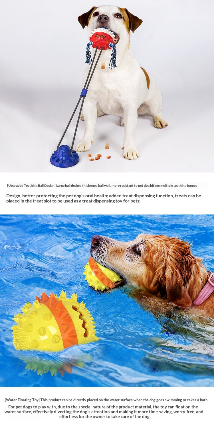 Pet Supplies Manufacturer Wholesale Rope Bell Food Dispensing Ball Tug-of-War Dog Toy Chew Suction Cup Sound Food Dispensing Ball