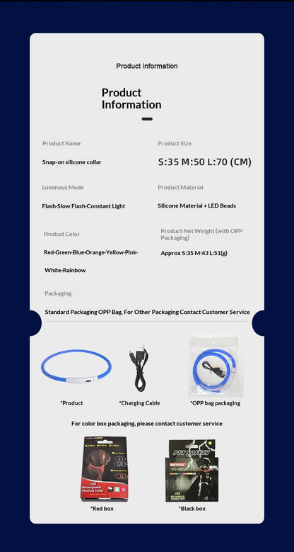 LED Light-Up Pet Collar Dog Leash Light-Up Collar USB Rechargeable Teddy Golden Retriever Dog Night Light Collar Flashing Neckband Pet Collar