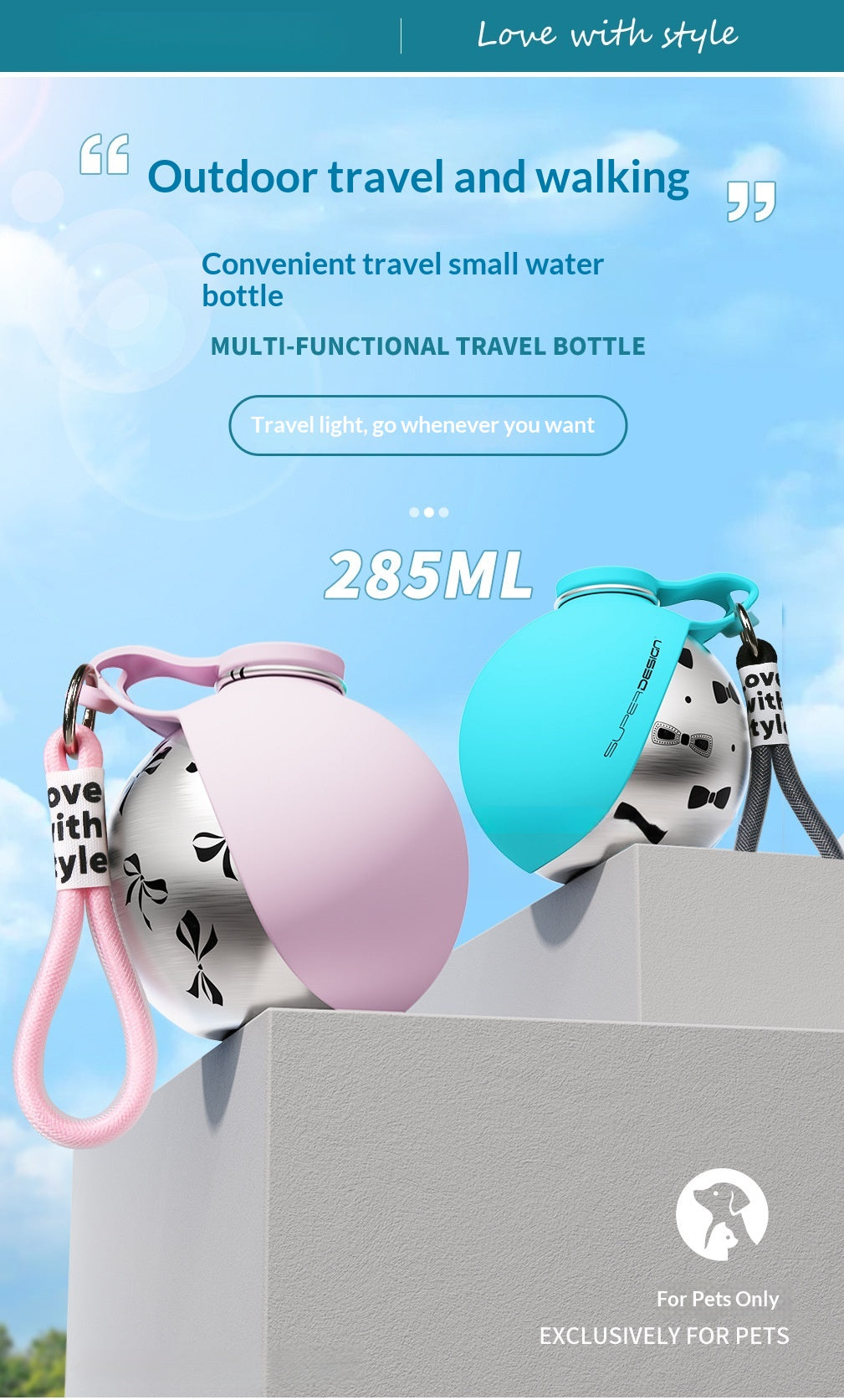 Water Bottle 304 Stainless Steel Foldable Spherical Drinking Device Small Dog Special Outdoor Portable Water Bottle